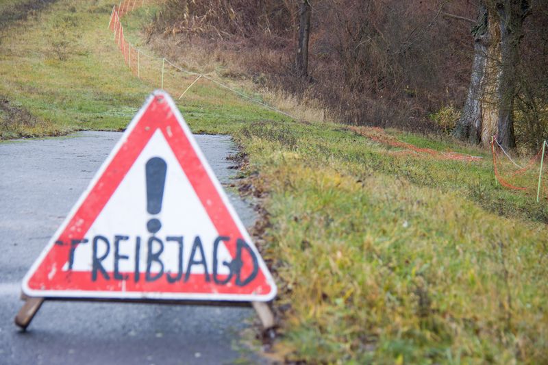 Das Schild und im Hintergrund, der abgelegte Elektrozaun